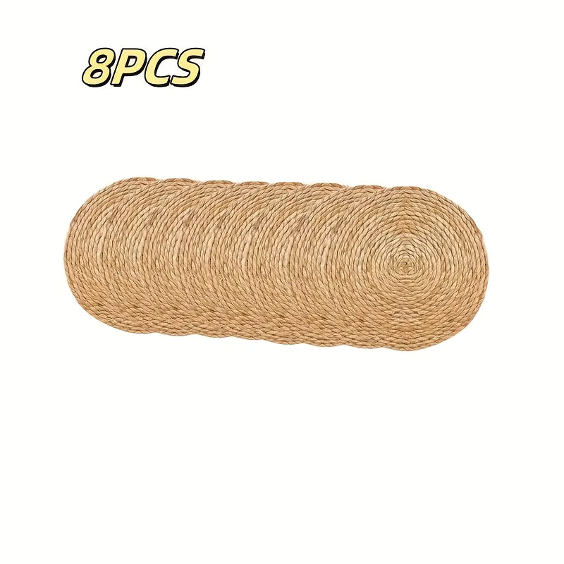 Lot de Dessous de Plat Ronds en Rotin Naturel pour Table Bohème Adulte Fait Main
