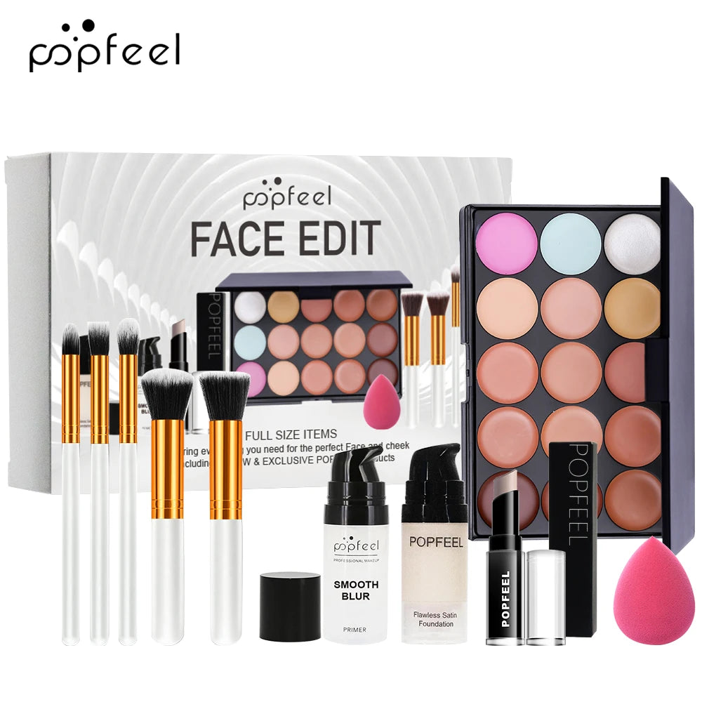 POPFEEL Kit de Maquillage du Visage pour Femmes, Formule Impériale Imperméable pour Adultes et Débutants avec Correcteur, Base de Teint et Poudre Libre.