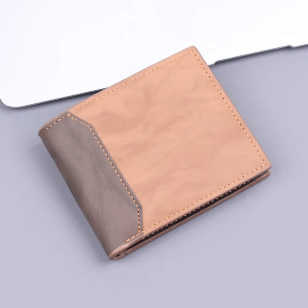 New PU Leather Men's Short Wallet Two Fold Design, Black/Coffee Retro Style, Coin Purse with ID Card Holder, Suitable for Men