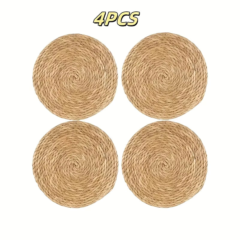 Lot de Dessous de Plat Ronds en Rotin Naturel pour Table Bohème Adulte Fait Main
