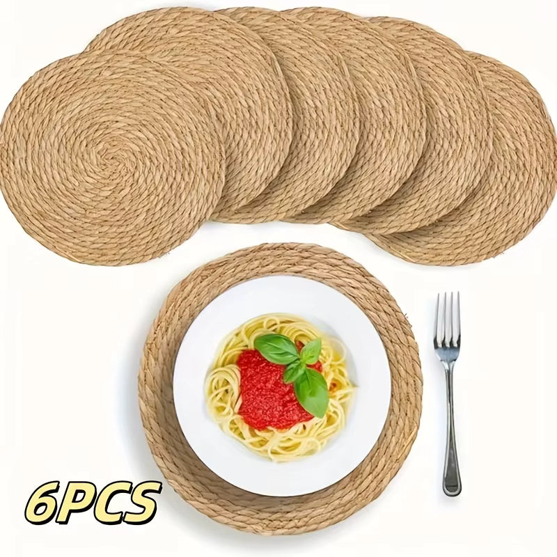 Lot de Dessous de Plat Ronds en Rotin Naturel pour Table Bohème Adulte Fait Main