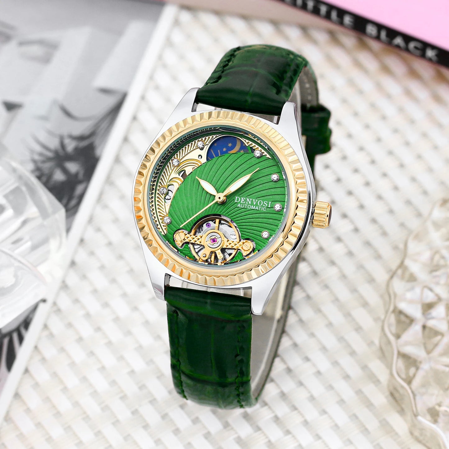 Montre Automatique Luxe DENVOSI pour Femme - Cadran Squelette et Bracelet Cuir