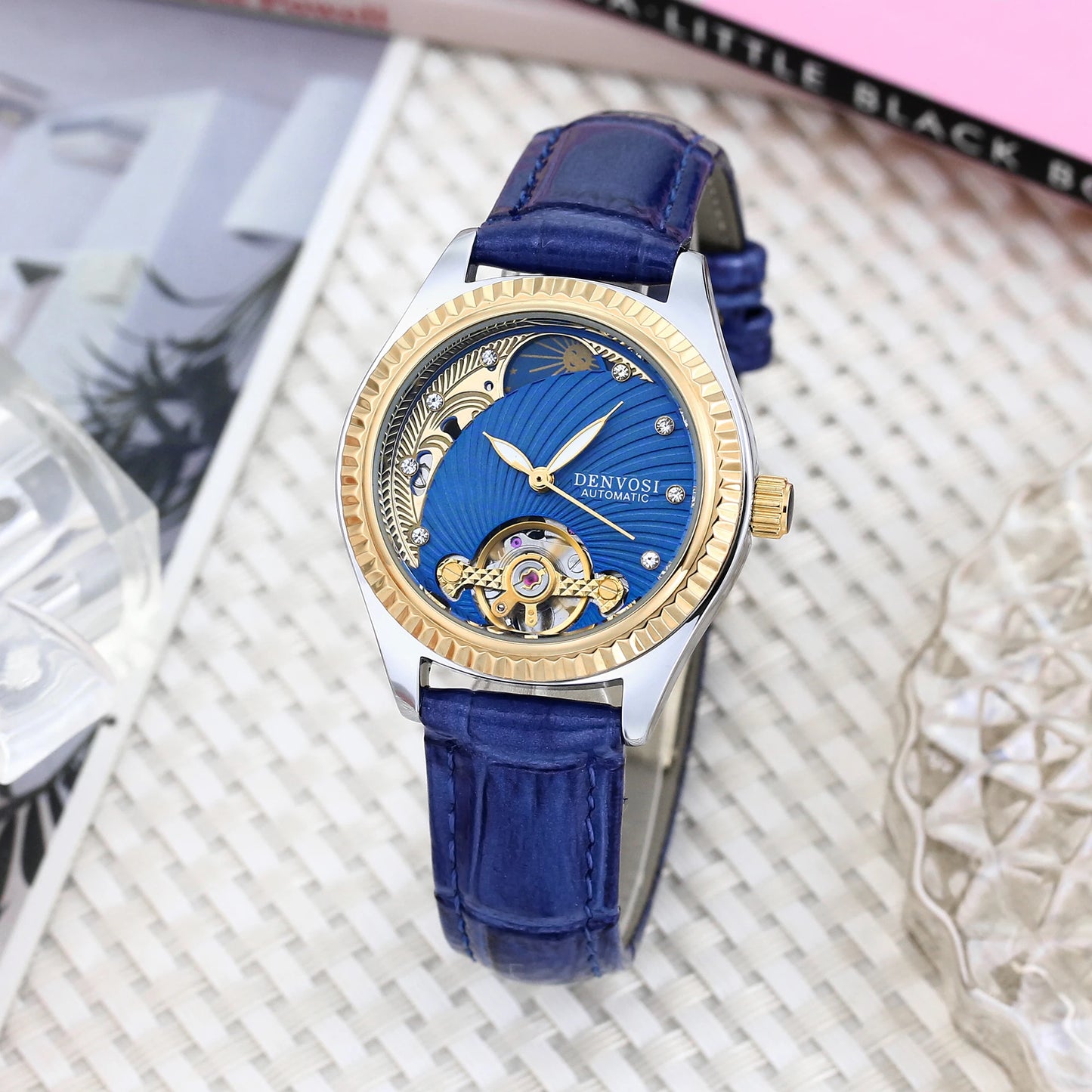 Montre Automatique Luxe DENVOSI pour Femme - Cadran Squelette et Bracelet Cuir