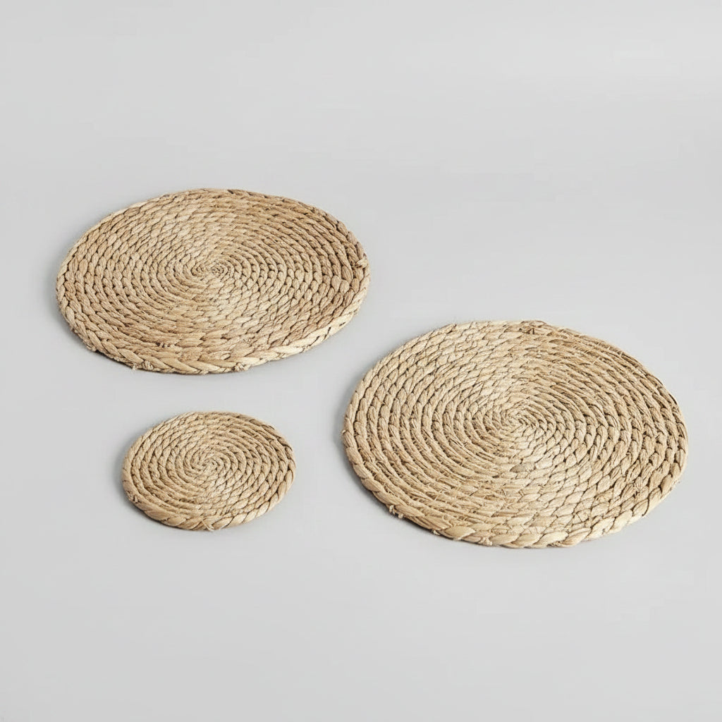 Lot de dessous de plat ronds en rotin naturel tressés à la main de style bohème chic par