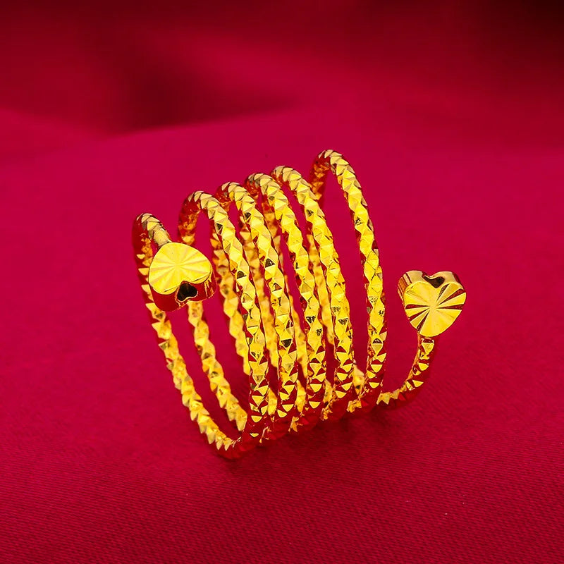 Somptueux ensemble de main oriental ANIID comprenant un bracelet relié à une bague réglable, motif fleur en spirale plaqué or 24 carats pour mariée - Collection TOUT PROMESSE.