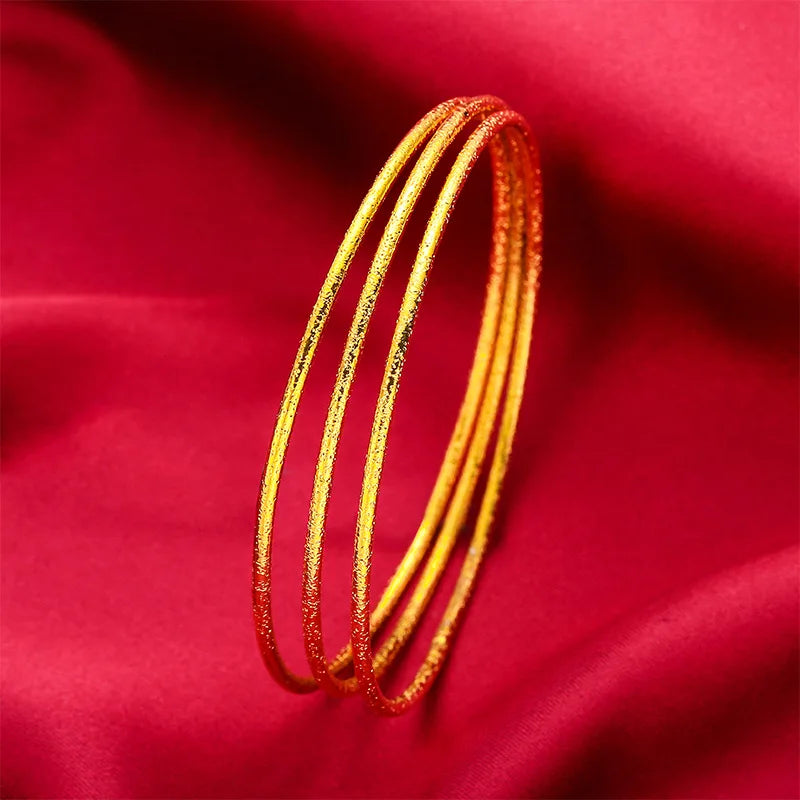 Ensemble de 3 bracelets joncs haut de gamme QEENKISS en or 24 carats, d'un diamètre de 60mm et 62mm, parfaits pour une mariée ou un cadeau de luxe - Collection TOUT PROMESSE.