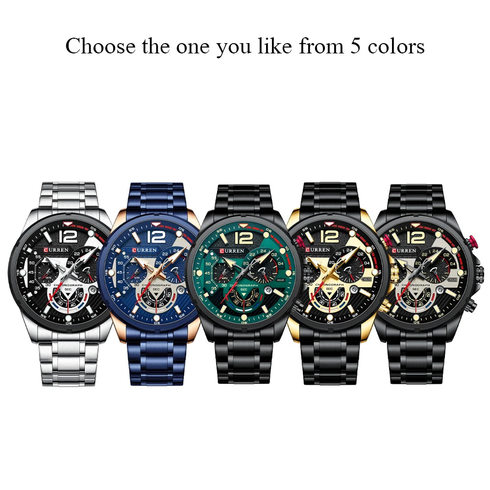 ''CURREN'' Homme Montre Chronographe en Acier Inoxydable 316 Adulte avec Affichage Lumineux