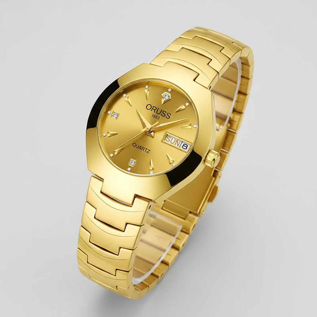 Montre ORUSS de luxe en acier inoxydable pour couple, cadran classique avec affichage de la semaine, étanche.