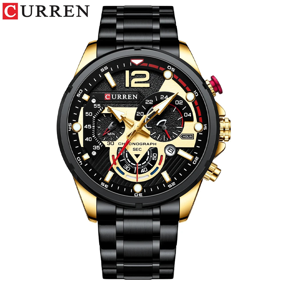 Montre de sport CURREN pour homme en acier inoxydable argenté avec cadran bleu et fonction chronographe, style luxe et décontracté-Tout Promesse.