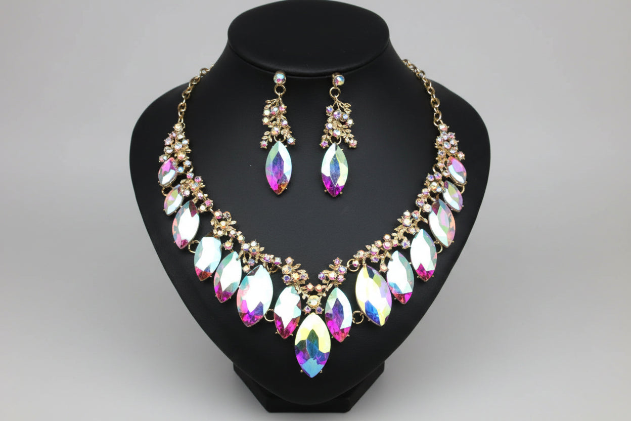 Parure de Luxe Waterproof "Éclat Éternel" - Acier Inoxydable  Ensemble Collier et Boucles d'oreilles Cristal