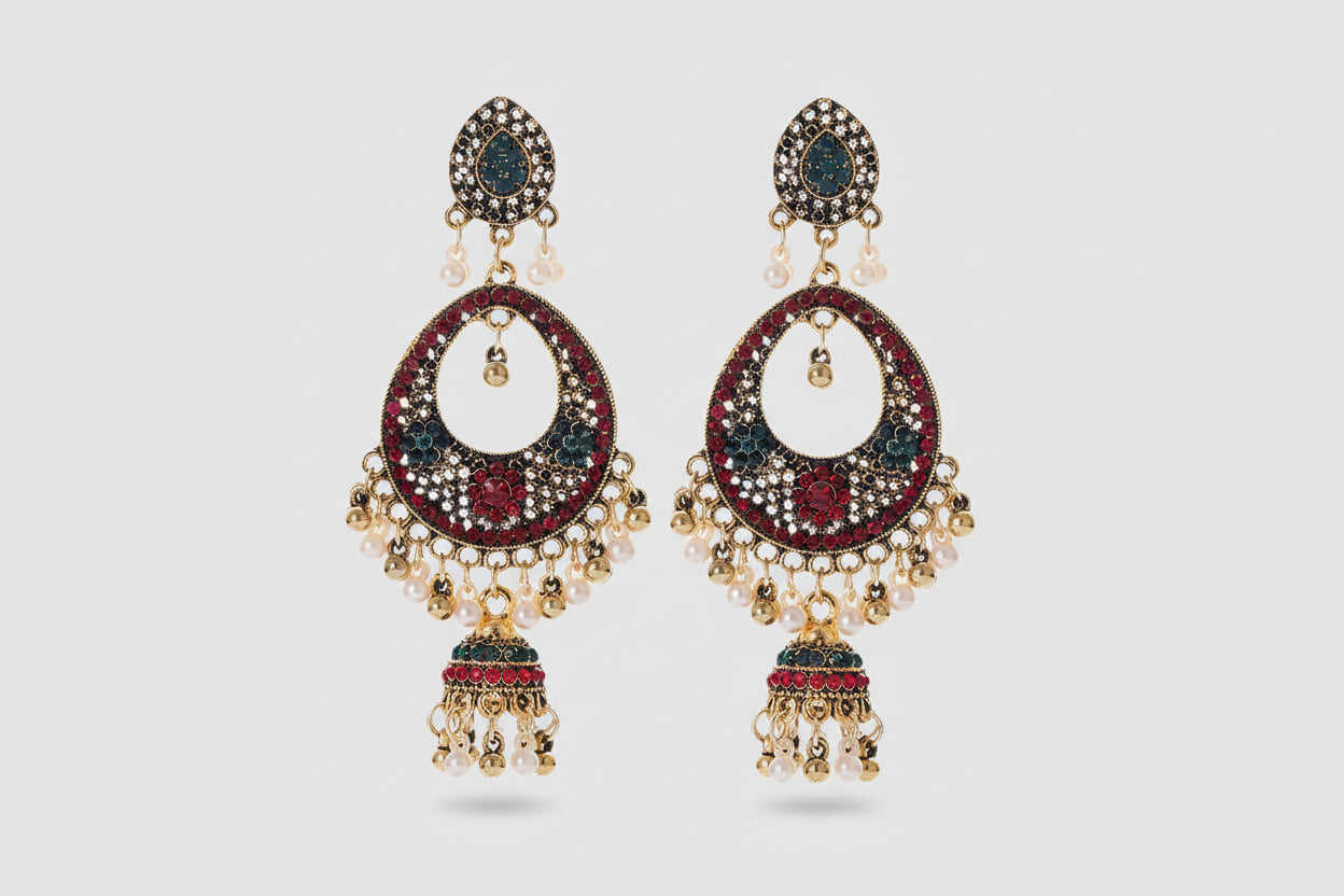 Boucles d'oreilles Vintage "Héritage Royal" - Style Indien &amp; Cristal