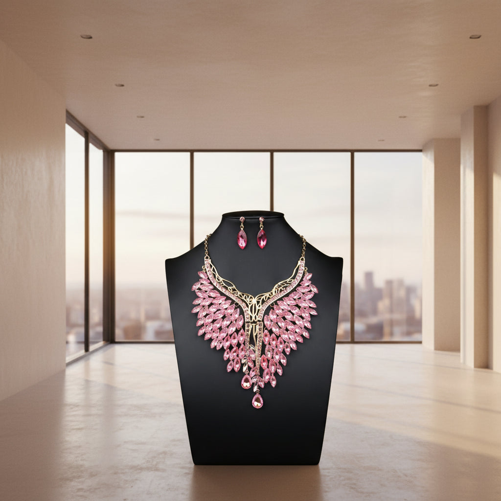 Parure de Bijoux "Éclat Éternel" – Collier en Y &amp; Boucles d'Oreilles