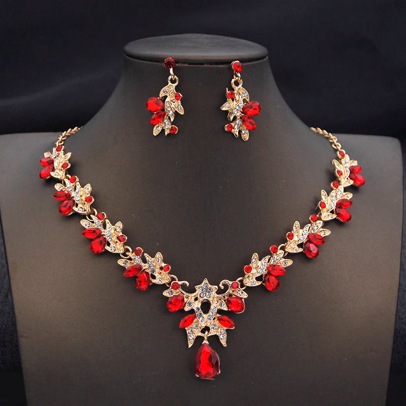 Fashion Necklace Sets for Women Waterdrop Collar Choker Necklace Earring Jewelry Set for Prom Birthday Bridal Wedding-14 Color