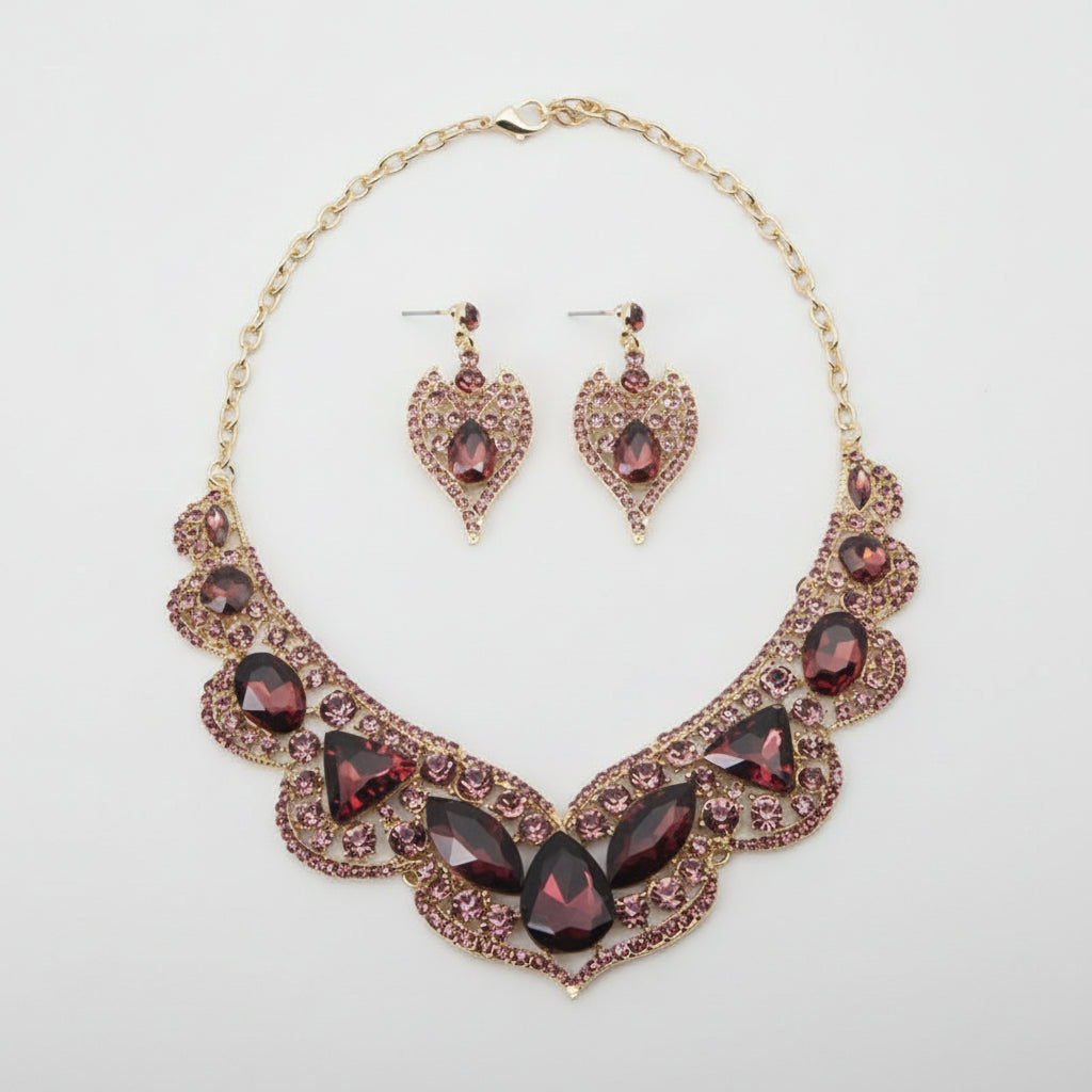 Parure "Majesté Royale" - Collier Plastron & Cristaux (4 Couleurs)