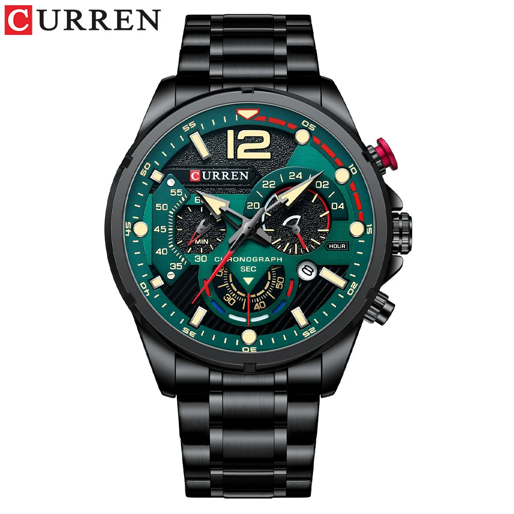 ''CURREN'' Homme Montre Chronographe en Acier Inoxydable 316 Adulte avec Affichage Lumineux