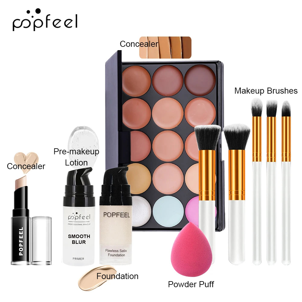 POPFEEL Kit de Maquillage du Visage pour Femmes, Formule Impériale Imperméable pour Adultes et Débutants avec Correcteur, Base de Teint et Poudre Libre.