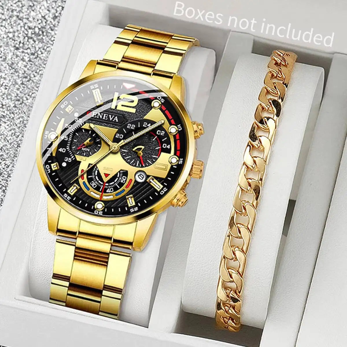 Montre Yolako pour homme en acier inoxydable avec bracelet assorti, style décontracté et élégant