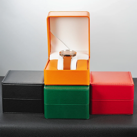 Black Single Watch Gift Box with Pillow PU Leather Wristwatch Display Case Organizer for Men Clamshell PU Leather Watch Cover