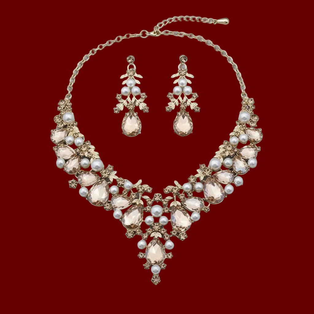 Parure "Éclat Impérial" - Collier &amp; Boucles d'oreilles (5 Couleurs)-Ensemble Bijoux Mariage et Banquet - Cristaux de Luxe