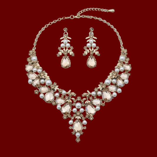 Parure "Éclat Impérial" - Collier &amp; Boucles d'oreilles (5 Couleurs)-Ensemble Bijoux Mariage et Banquet - Cristaux de Luxe