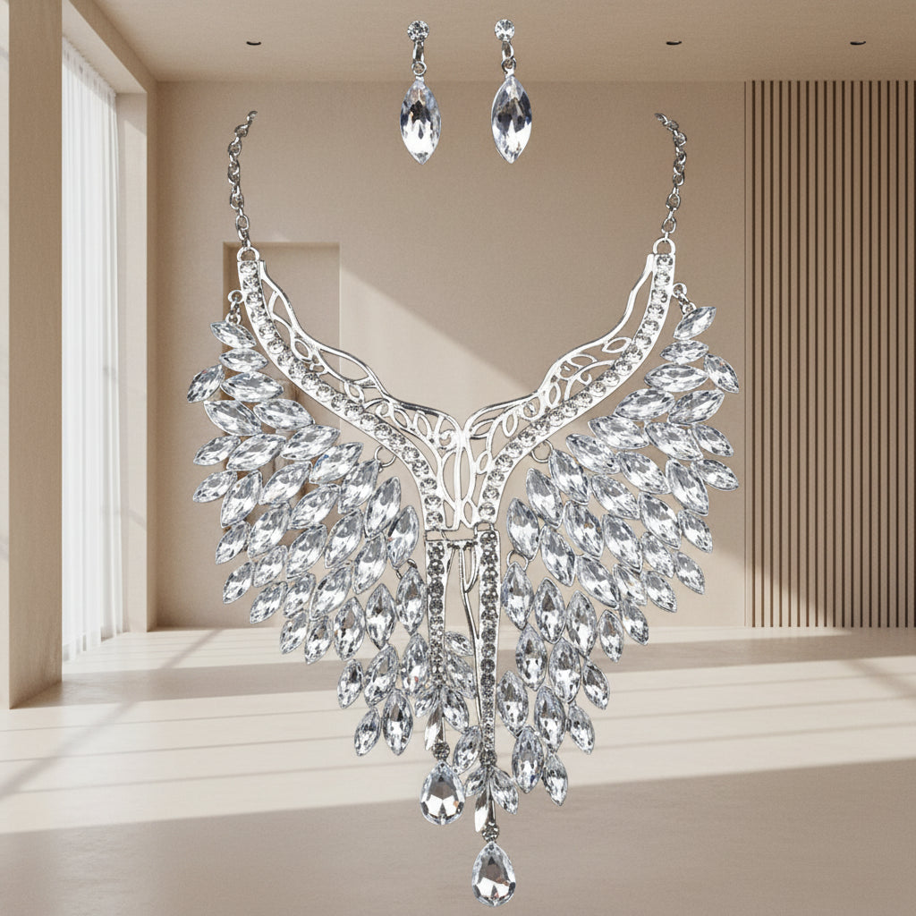 Parure de Bijoux "Éclat Éternel" – Collier en Y &amp; Boucles d'Oreilles