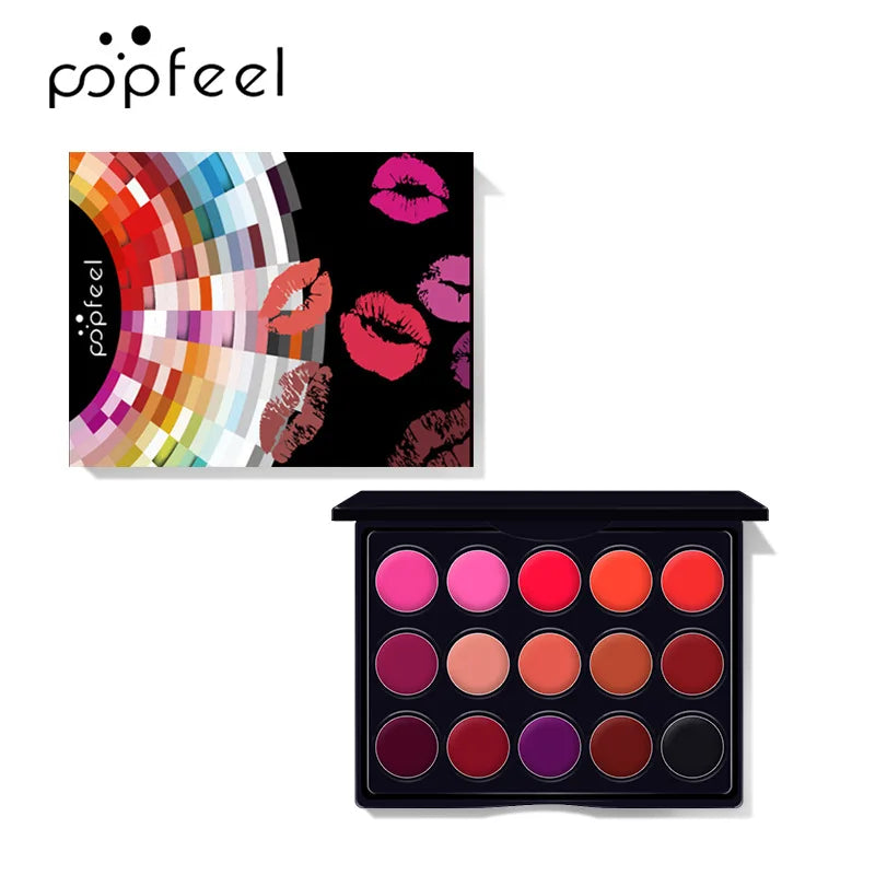 Palette de Lip Gloss pour Femmes, Formule Crème Hydratante pour Adultes avec 15 Couleurs Multi-Finis Longue Tenue