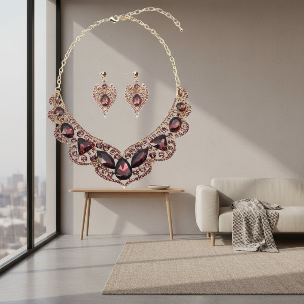Parure "Majesté Royale" - Collier Plastron & Cristaux (4 Couleurs)
