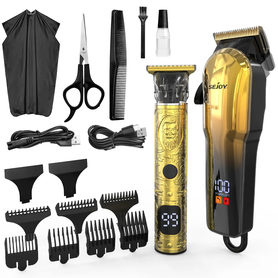 SEJOY Hair Clippers Kit for Men Professional Hair Cutting Kit Beard Trimmer Barbers Cordless Close Cutting T-Blade Trimmer Kit