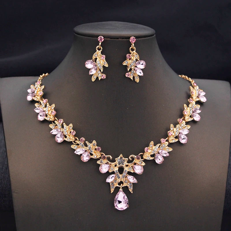 Fashion Necklace Sets for Women Waterdrop Collar Choker Necklace Earring Jewelry Set for Prom Birthday Bridal Wedding-14 Color