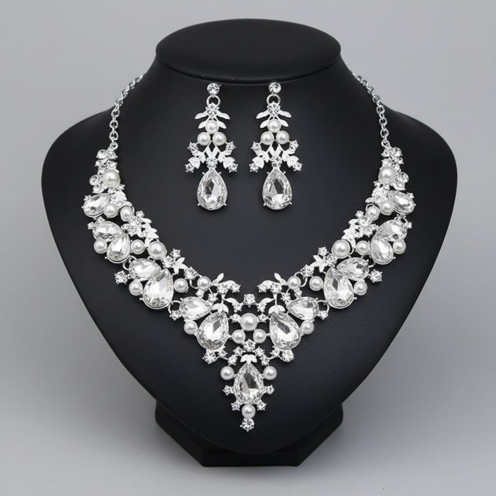 Parure "Éclat Impérial" - Collier &amp; Boucles d'oreilles (5 Couleurs)-Ensemble Bijoux Mariage et Banquet - Cristaux de Luxe