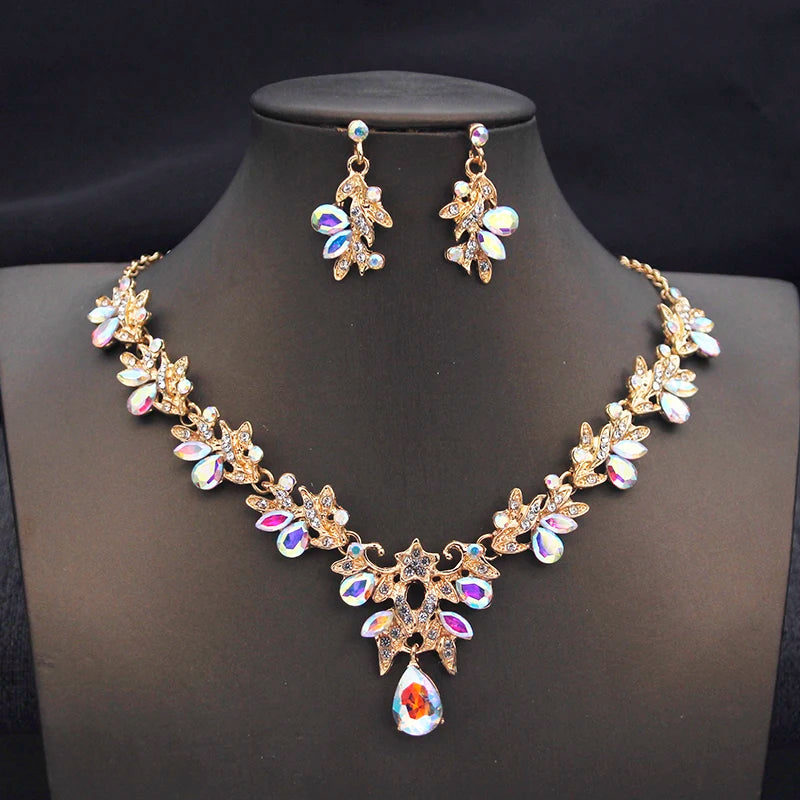 Fashion Necklace Sets for Women Waterdrop Collar Choker Necklace Earring Jewelry Set for Prom Birthday Bridal Wedding-14 Color