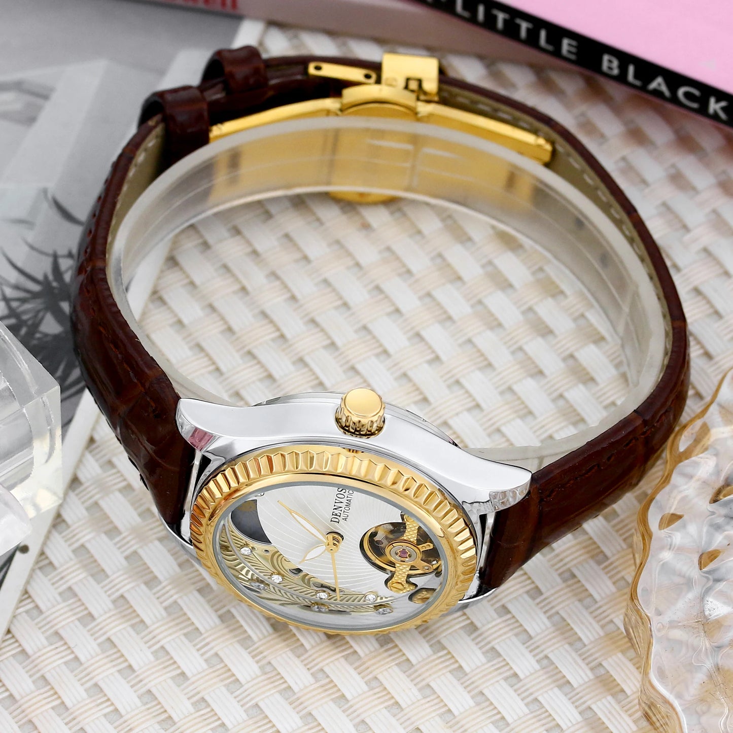 Montre Automatique Luxe DENVOSI pour Femme - Cadran Squelette et Bracelet Cuir