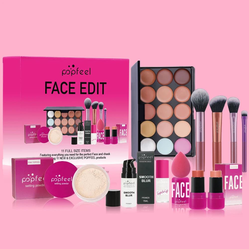 POPFEEL Kit de Maquillage du Visage pour Femmes, Formule Impériale Imperméable pour Adultes et Débutants avec Correcteur, Base de Teint et Poudre Libre.