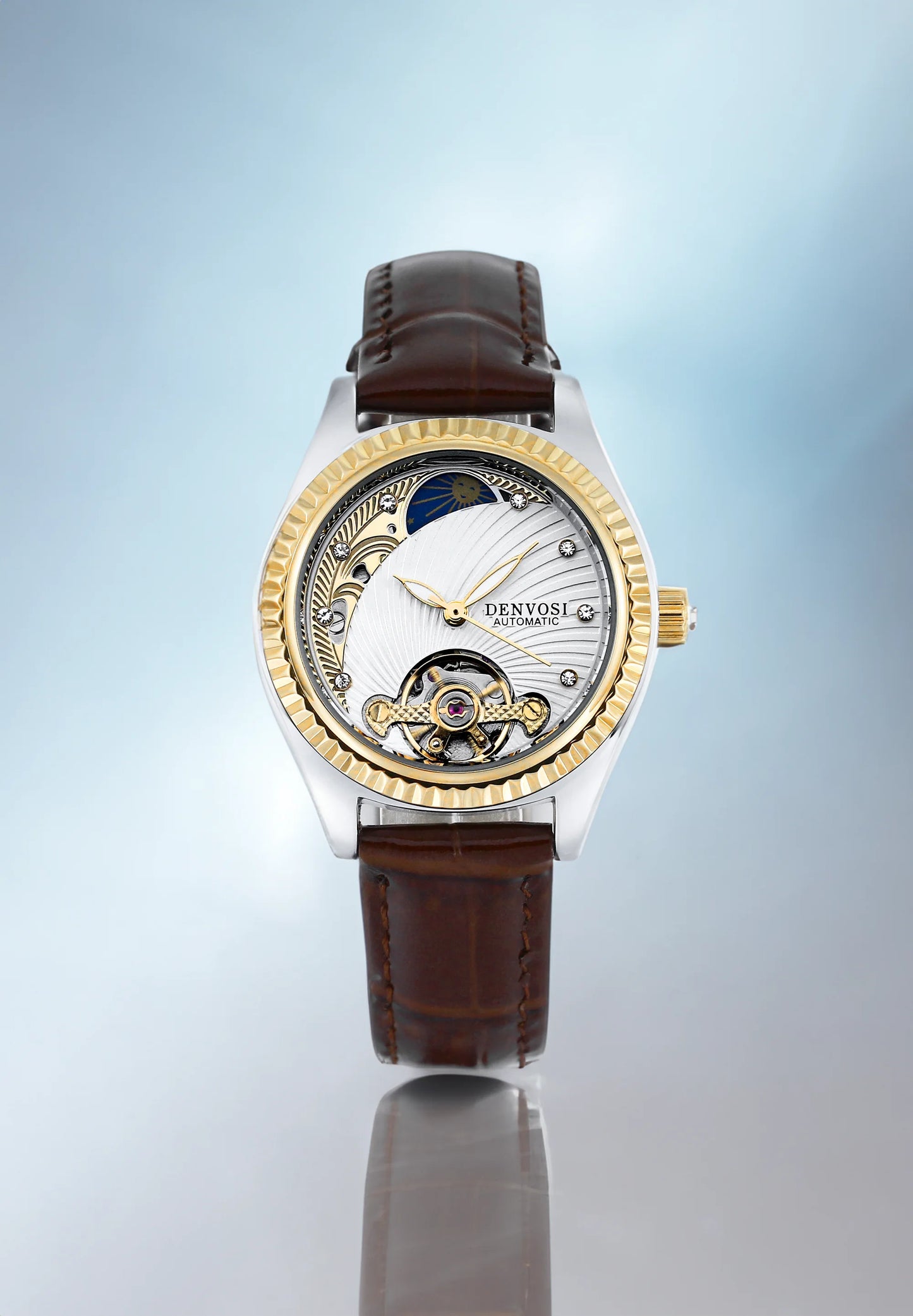 Montre Automatique Luxe DENVOSI pour Femme - Cadran Squelette et Bracelet Cuir