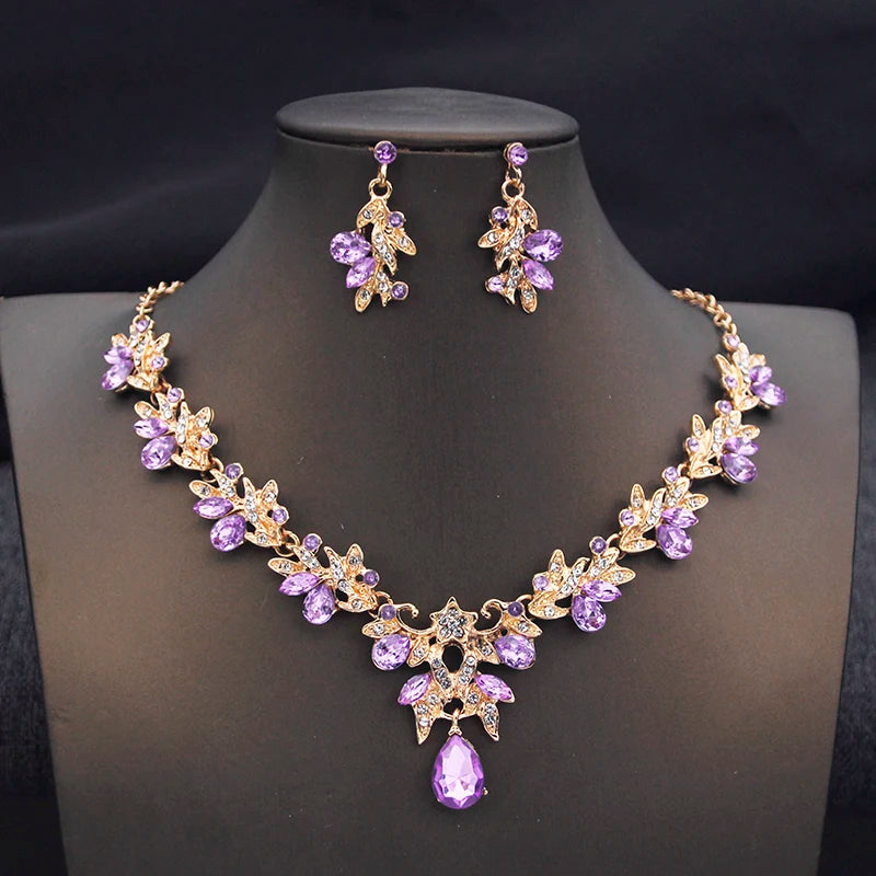 Fashion Necklace Sets for Women Waterdrop Collar Choker Necklace Earring Jewelry Set for Prom Birthday Bridal Wedding-14 Color
