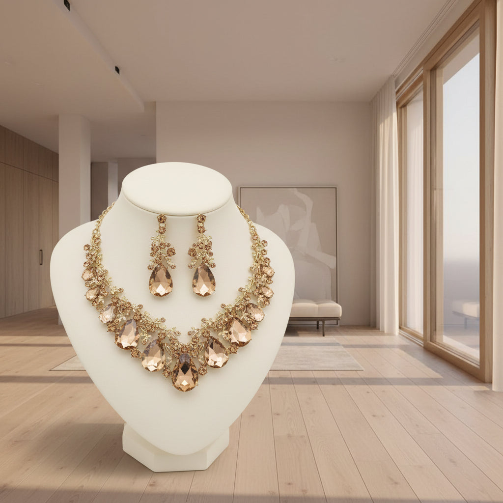 Parure de Mariage "Éclat Céleste" - Collier & Boucles d'oreilles Diamant  Ensemble Bijoux de Luxe pour Mariée - Acier Inoxydable