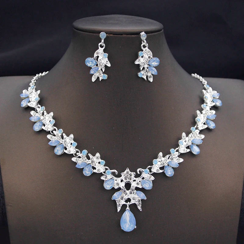 Fashion Necklace Sets for Women Waterdrop Collar Choker Necklace Earring Jewelry Set for Prom Birthday Bridal Wedding-14 Color