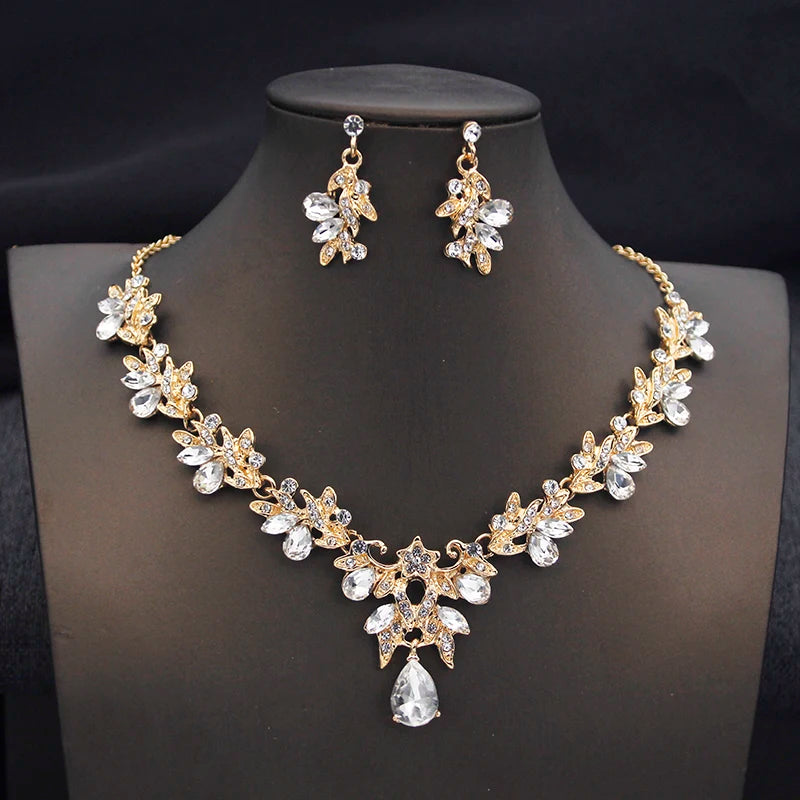 Fashion Necklace Sets for Women Waterdrop Collar Choker Necklace Earring Jewelry Set for Prom Birthday Bridal Wedding-14 Color