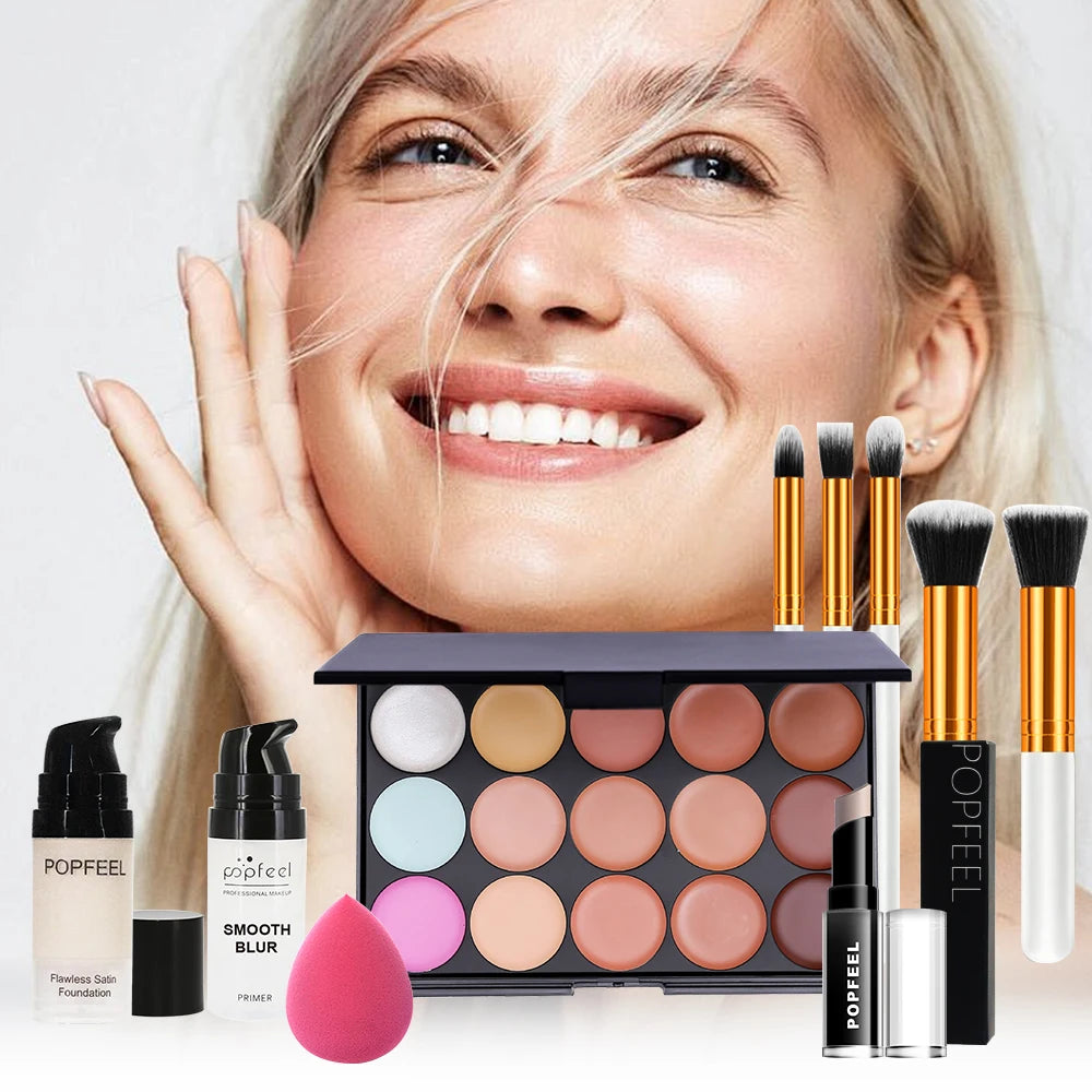 POPFEEL Kit de Maquillage du Visage pour Femmes, Formule Impériale Imperméable pour Adultes et Débutants avec Correcteur, Base de Teint et Poudre Libre.