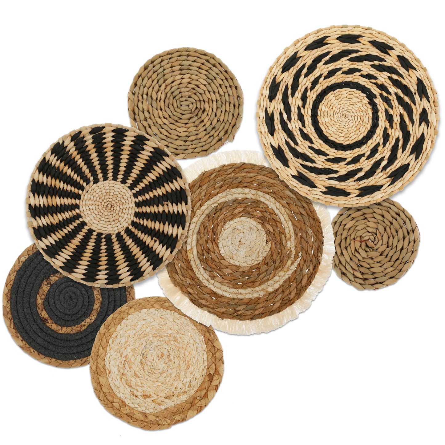 Set de 9/7 Paniers Muraux en Osier et Jonc de Mer pour Décoration Bohème Adulte Fait Main