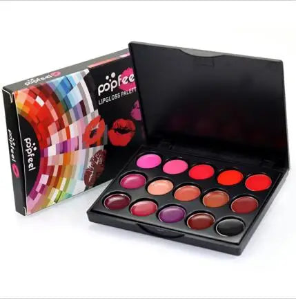 Palette de Lip Gloss pour Femmes, Formule Crème Hydratante pour Adultes avec 15 Couleurs Multi-Finis Longue Tenue