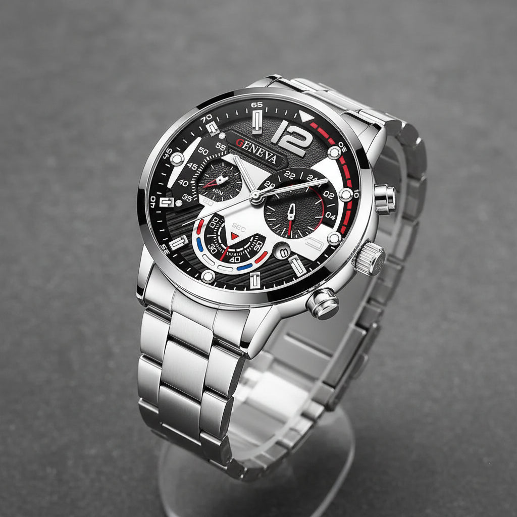 Montre Yolako pour homme en acier inoxydable avec bracelet assorti, style décontracté et élégant