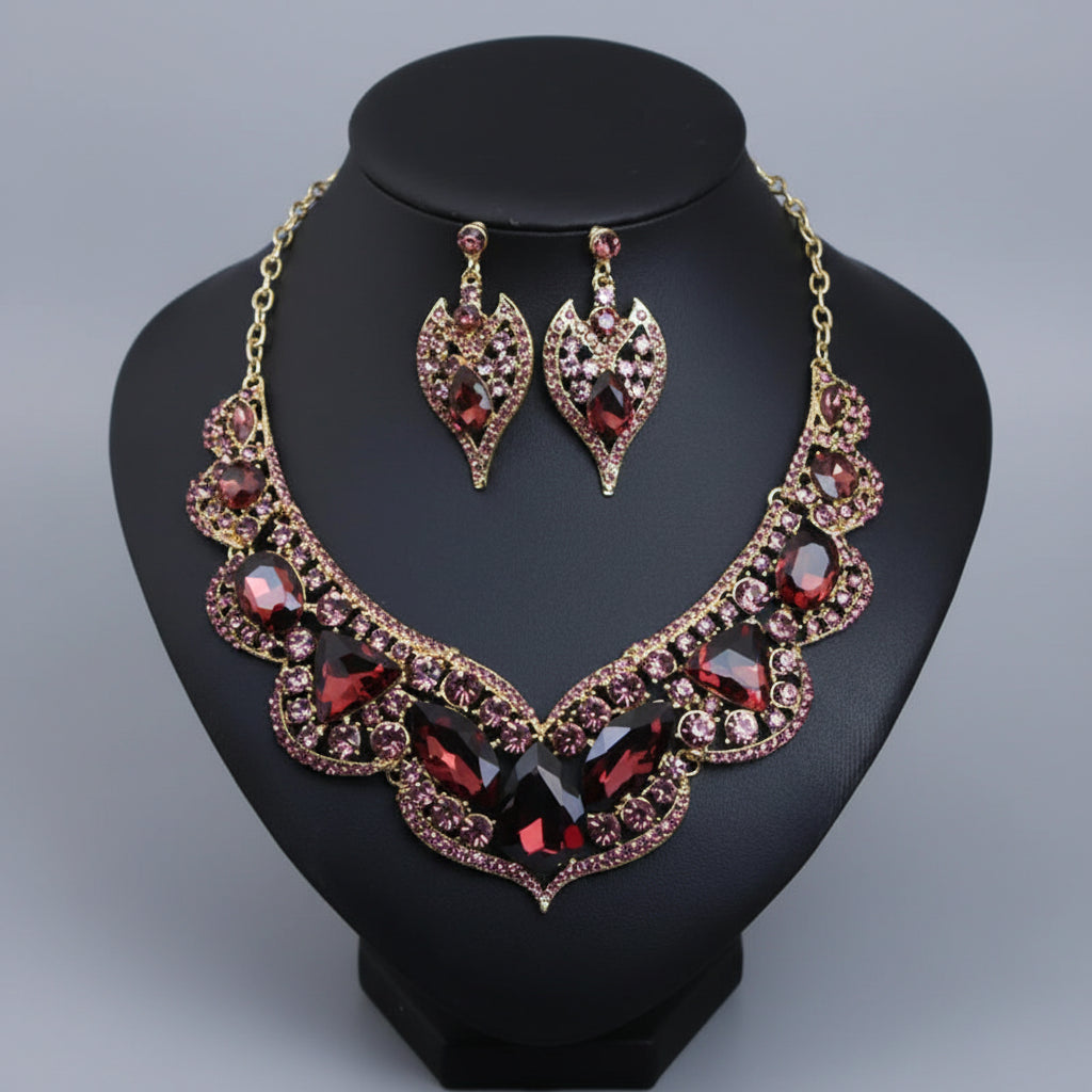Parure "Majesté Royale" - Collier Plastron & Cristaux (4 Couleurs)