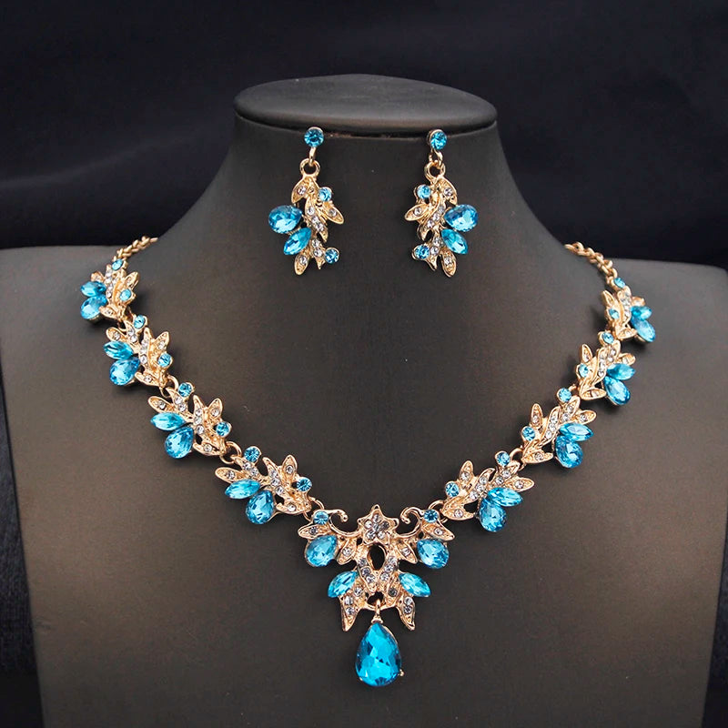 Fashion Necklace Sets for Women Waterdrop Collar Choker Necklace Earring Jewelry Set for Prom Birthday Bridal Wedding-14 Color