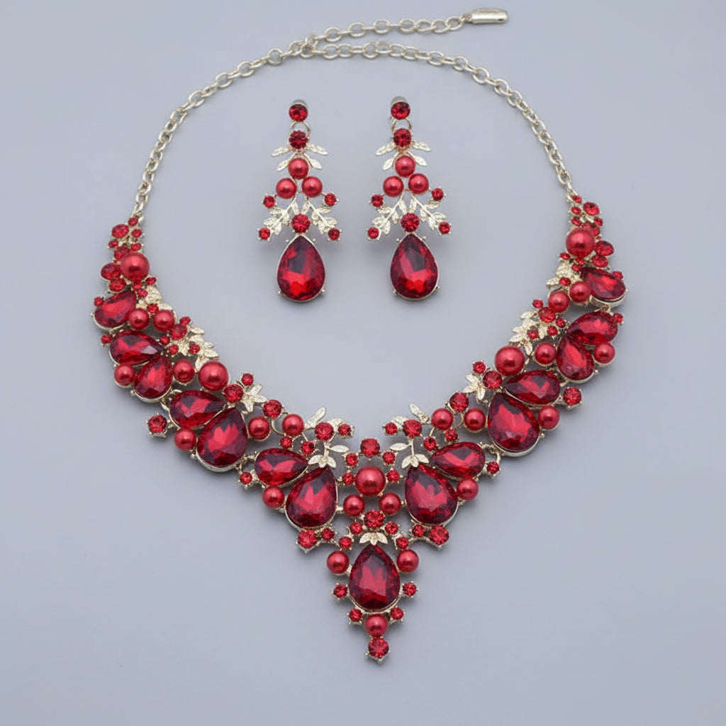 Parure "Éclat Impérial" - Collier &amp; Boucles d'oreilles (5 Couleurs)-Ensemble Bijoux Mariage et Banquet - Cristaux de Luxe