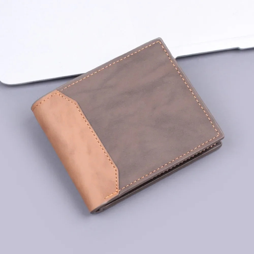 New PU Leather Men's Short Wallet Two Fold Design, Black/Coffee Retro Style, Coin Purse with  ID Card Holder, Suitable for Men