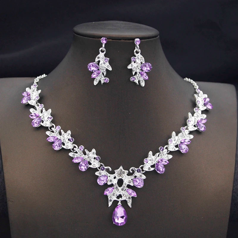 Fashion Necklace Sets for Women Waterdrop Collar Choker Necklace Earring Jewelry Set for Prom Birthday Bridal Wedding-14 Color