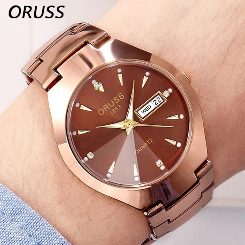 ORUSS Luxe - Montre à Quartz Élégante pour Homme et Femme en Acier Inoxydable