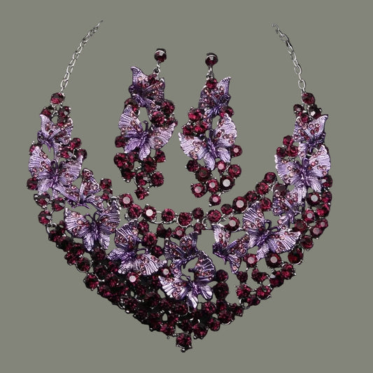 Parure Papillon Étincelant - Collier & Boucles d'oreilles Multicolores