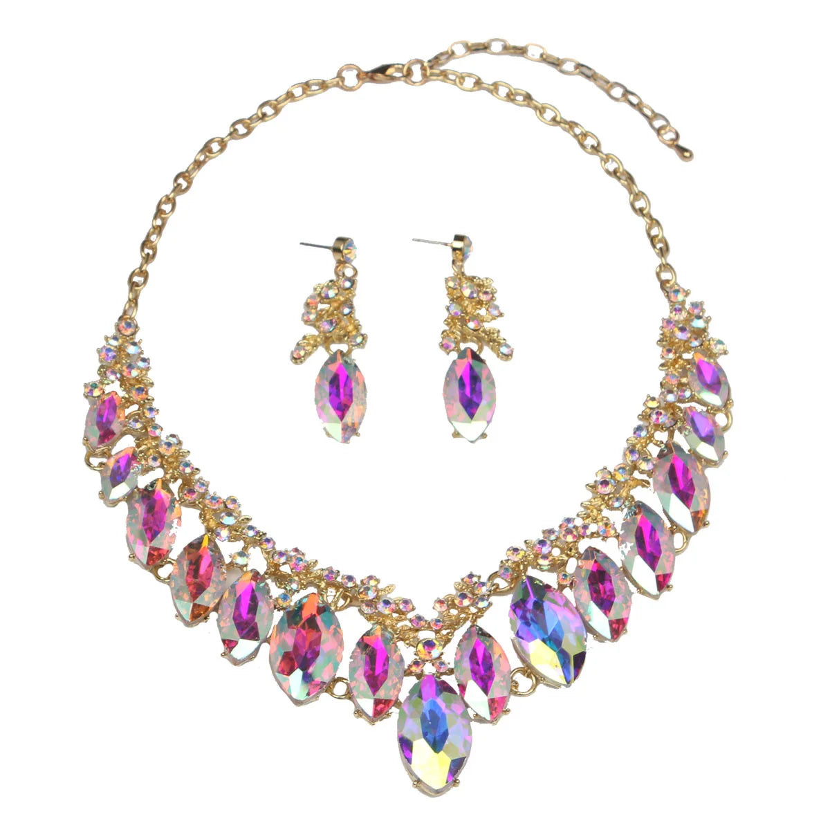 Parure de Luxe Waterproof "Éclat Éternel" - Acier Inoxydable  Ensemble Collier et Boucles d'oreilles Cristal